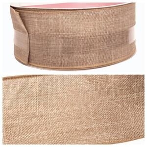 Celebrate It Wired Ribbon Christmas Wreath Tan Faux Linen Jumbo 2.5 in × 75 ft